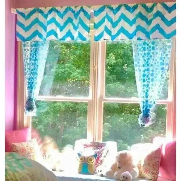 Chevron Bright blue window treatment for Girls kid Bedroom valance and panels - Picture 1 of 1